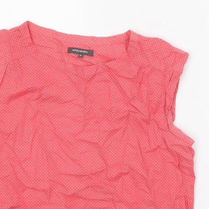 Emily and Fin Womens Pink Polka Dot 100% Cotton Basic Blouse Size M Boat Neck