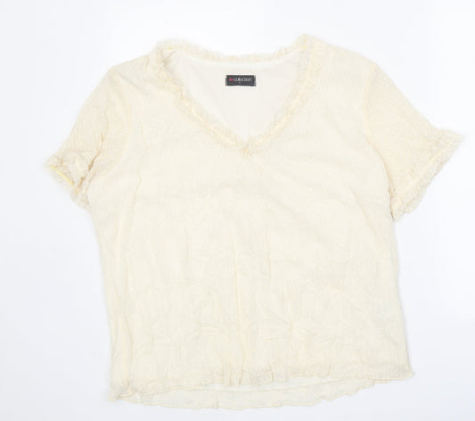 Bonmarché Womens White Polyester Basic T-Shirt Size L V-Neck