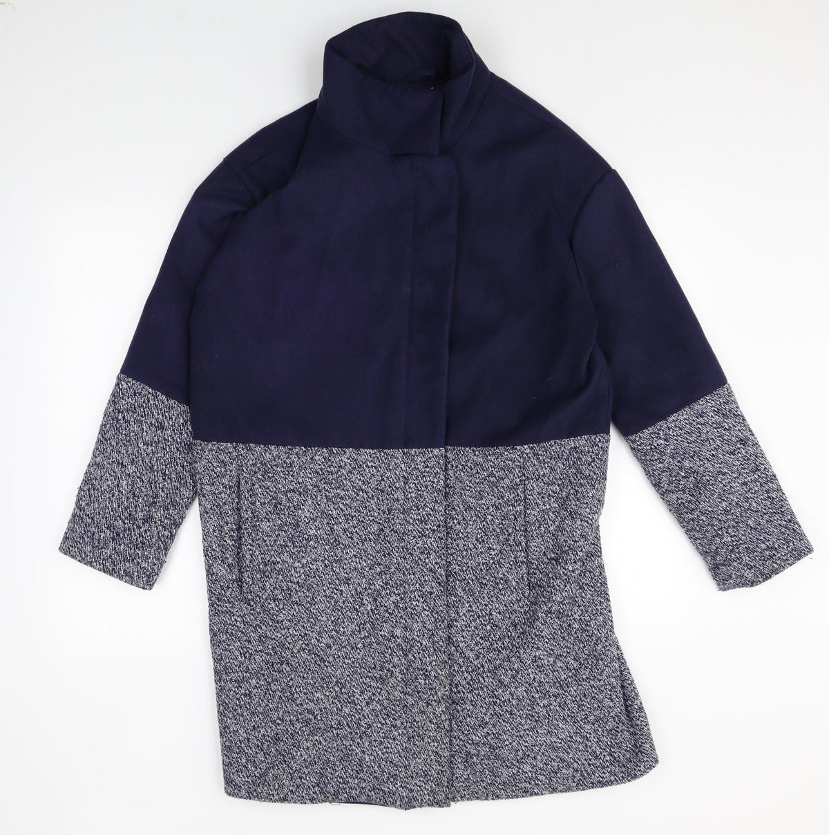 Editions Womens Blue Geometric Overcoat Coat Size 12 Zip