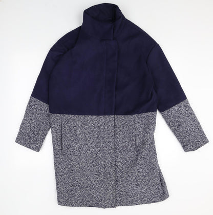 Editions Womens Blue Geometric Overcoat Coat Size 12 Zip