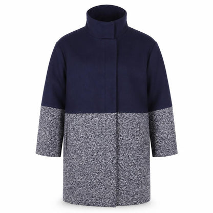 Editions Womens Blue Geometric Overcoat Coat Size 12 Zip