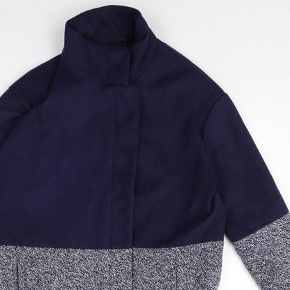 Editions Womens Blue Geometric Overcoat Coat Size 12 Zip