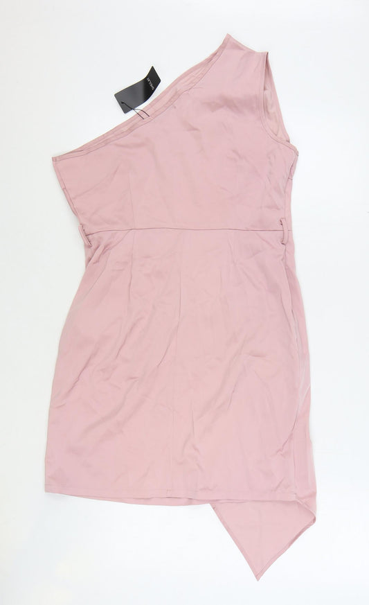 Sheilay Womens Pink Polyester Bodycon Size L One Shoulder Zip