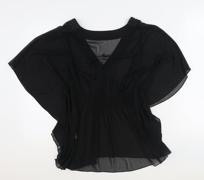 The Stockshop Womens Black Polyester Tunic Blouse Size S V-Neck - Embellished Neckline