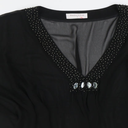 The Stockshop Womens Black Polyester Tunic Blouse Size S V-Neck - Embellished Neckline