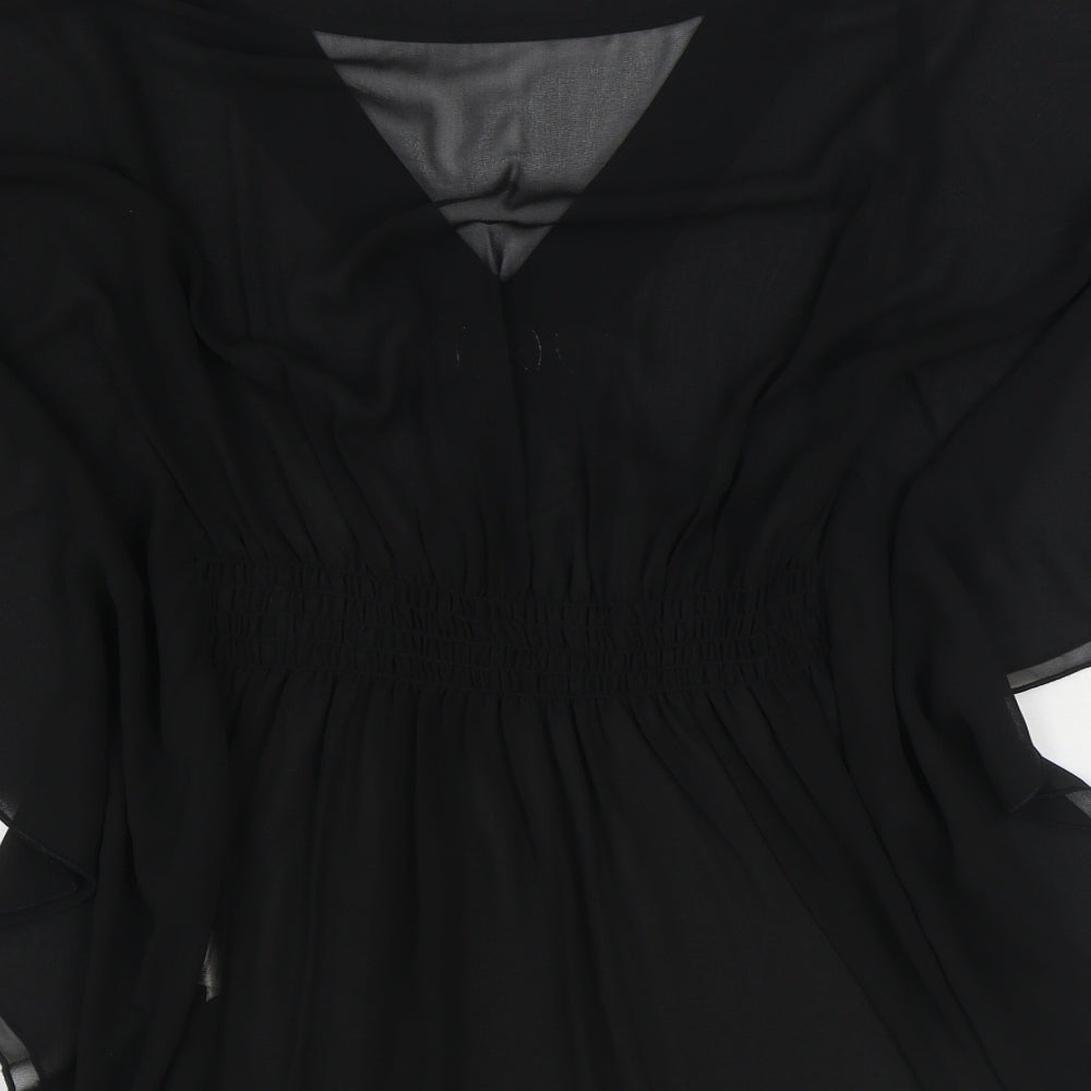 The Stockshop Womens Black Polyester Tunic Blouse Size S V-Neck - Embellished Neckline