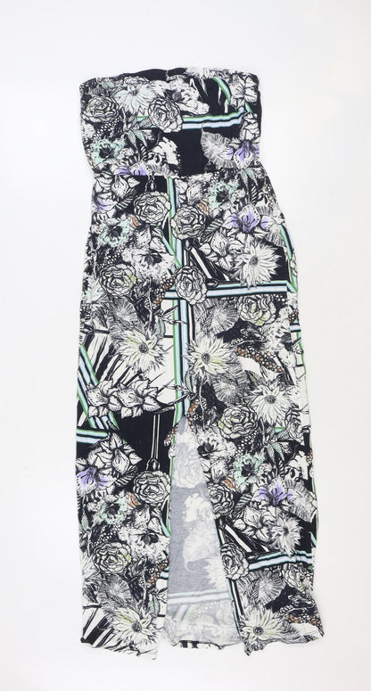 Miss Selfridge Womens Blue Floral Polyester A-Line Size 10 Off the Shoulder Pullover