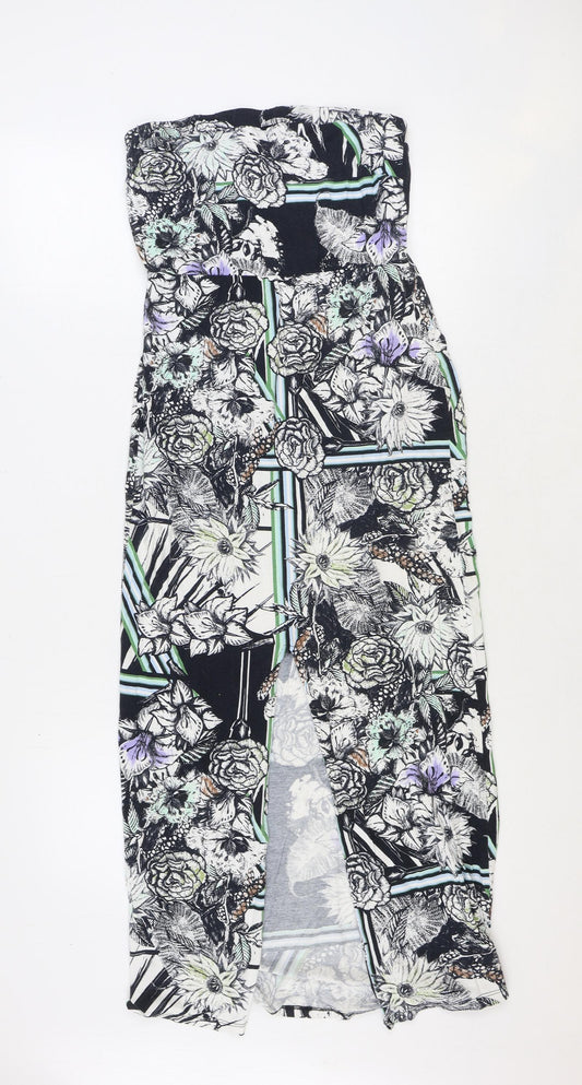 Miss Selfridge Womens Blue Floral Polyester A-Line Size 10 Off the Shoulder Pullover