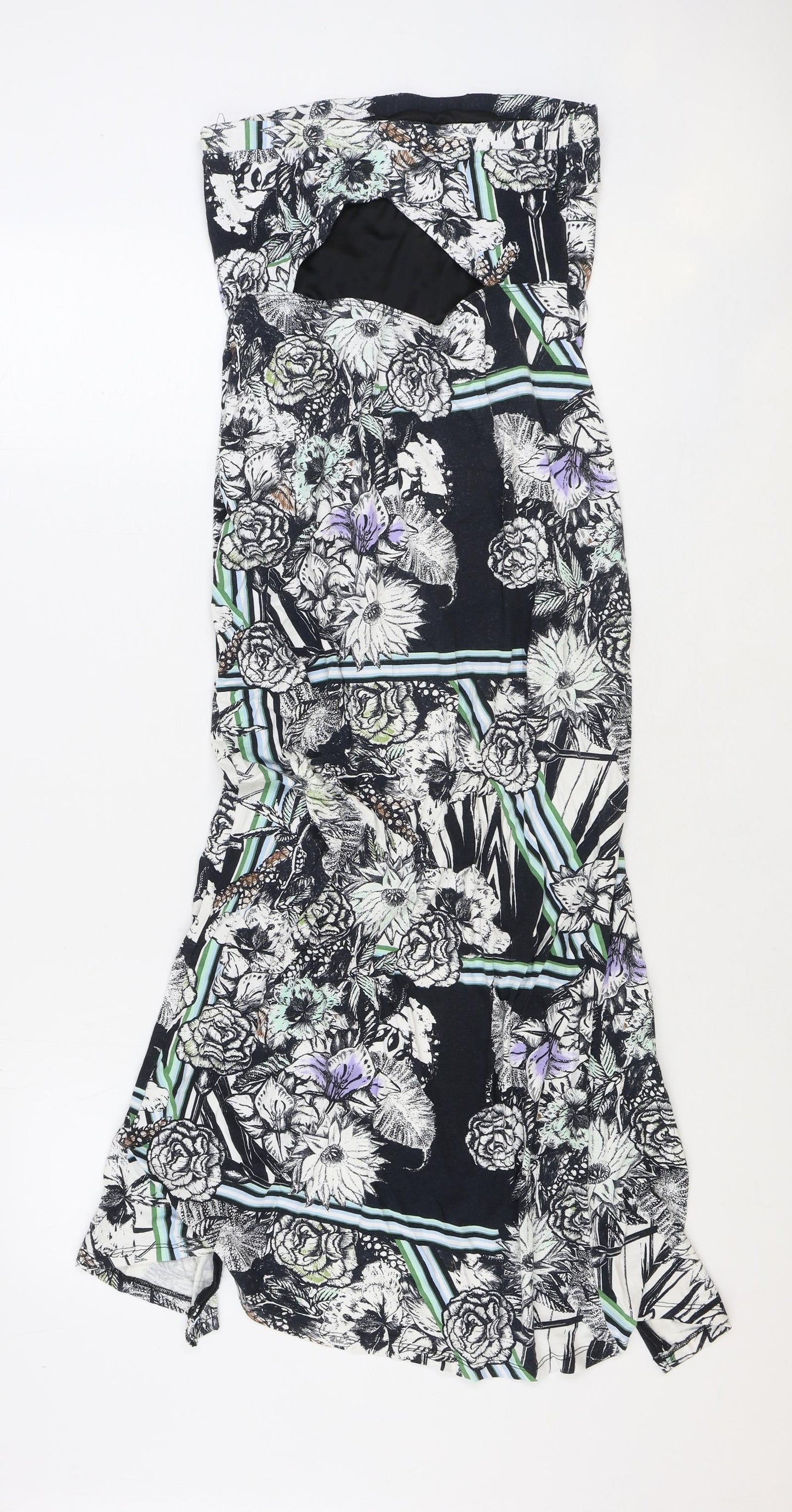 Miss Selfridge Womens Blue Floral Polyester A-Line Size 10 Off the Shoulder Pullover