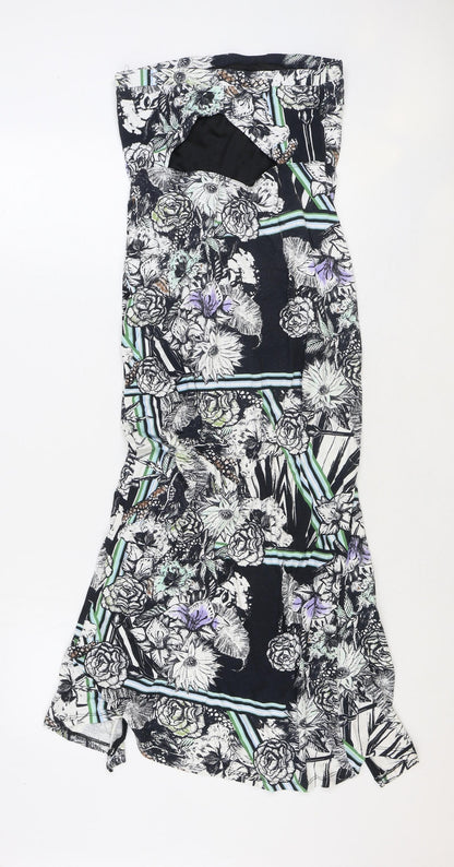 Miss Selfridge Womens Blue Floral Polyester A-Line Size 10 Off the Shoulder Pullover