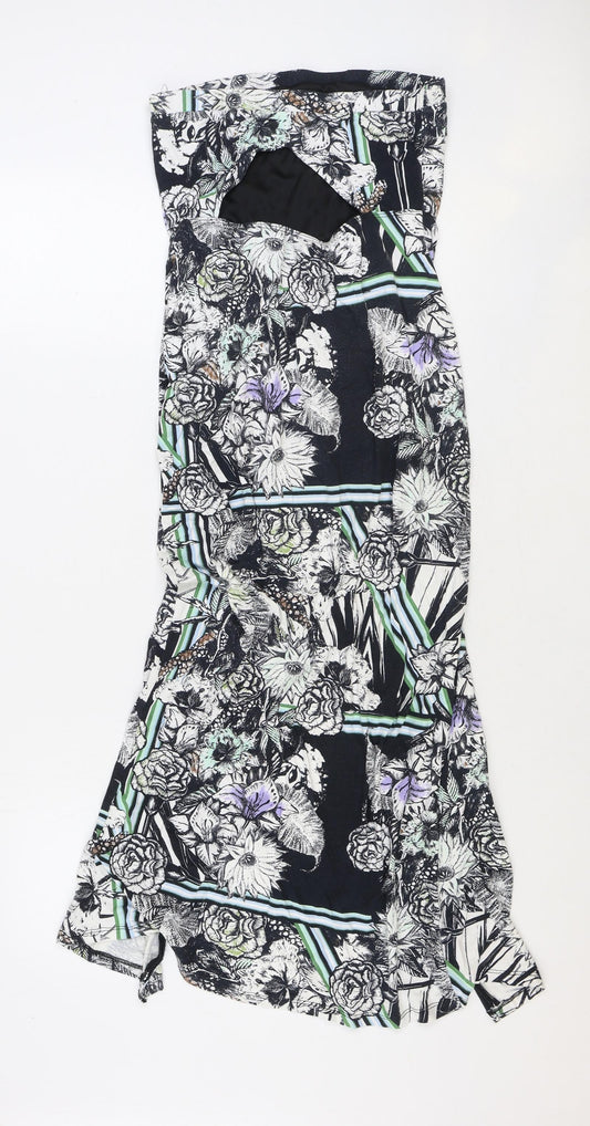 Miss Selfridge Womens Blue Floral Polyester A-Line Size 10 Off the Shoulder Pullover