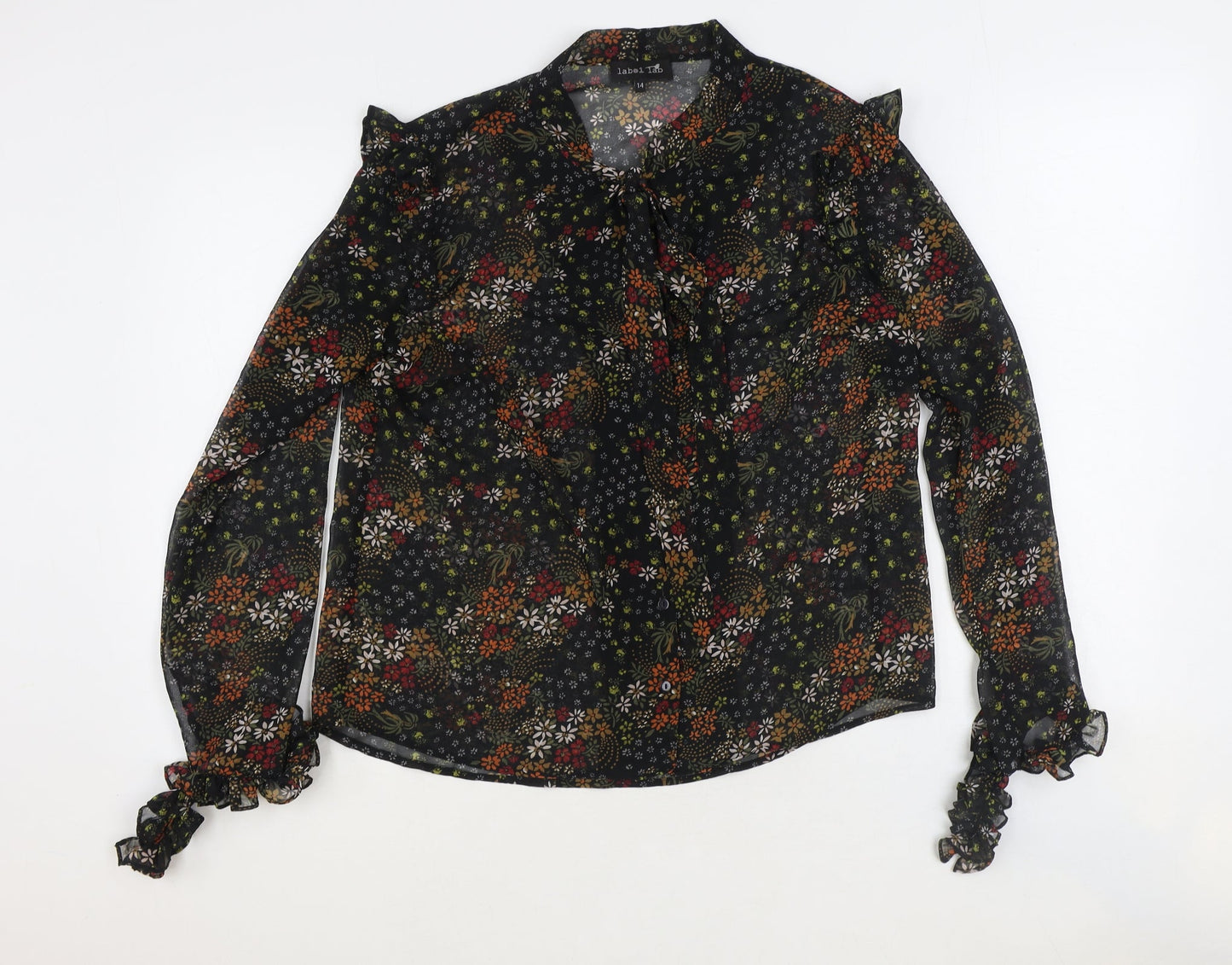 Womens UK Size 14 Label Lab Black Basic Button-Up
