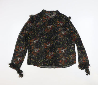 Womens UK Size 14 Label Lab Black Basic Button-Up