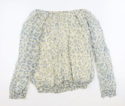 Pronto Womens Ivory Animal Print Polyester Basic Blouse Size L Off the Shoulder - Leopard Print