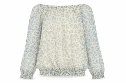 Pronto Womens Ivory Animal Print Polyester Basic Blouse Size L Off the Shoulder - Leopard Print
