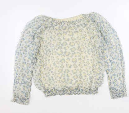 Pronto Womens Ivory Animal Print Polyester Basic Blouse Size L Off the Shoulder - Leopard Print