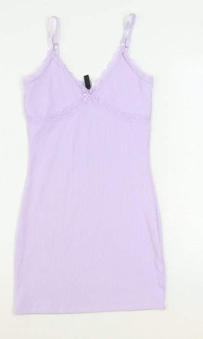 Divided by H&M Womens Purple Herringbone Polyester Slip Dress Size S V-Neck Pullover - Lace Trim