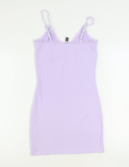Divided by H&M Womens Purple Herringbone Polyester Slip Dress Size S V-Neck Pullover - Lace Trim