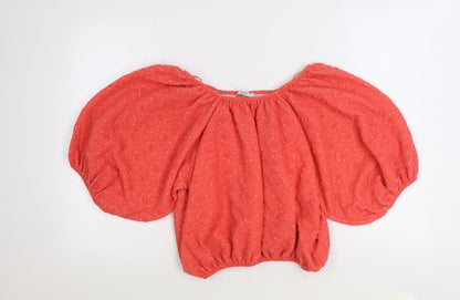 George Womens Pink Polyester Cropped Blouse Size 8 Boat Neck - Puff Sleeve Bardot