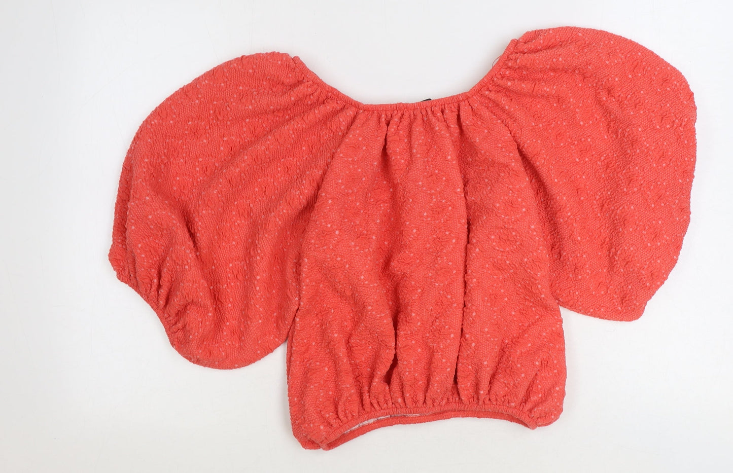 George Womens Pink Polyester Cropped Blouse Size 8 Boat Neck - Puff Sleeve Bardot