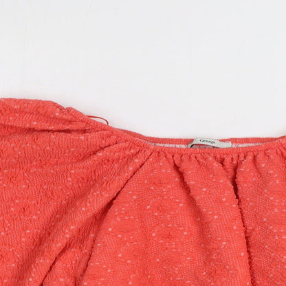 George Womens Pink Polyester Cropped Blouse Size 8 Boat Neck - Puff Sleeve Bardot