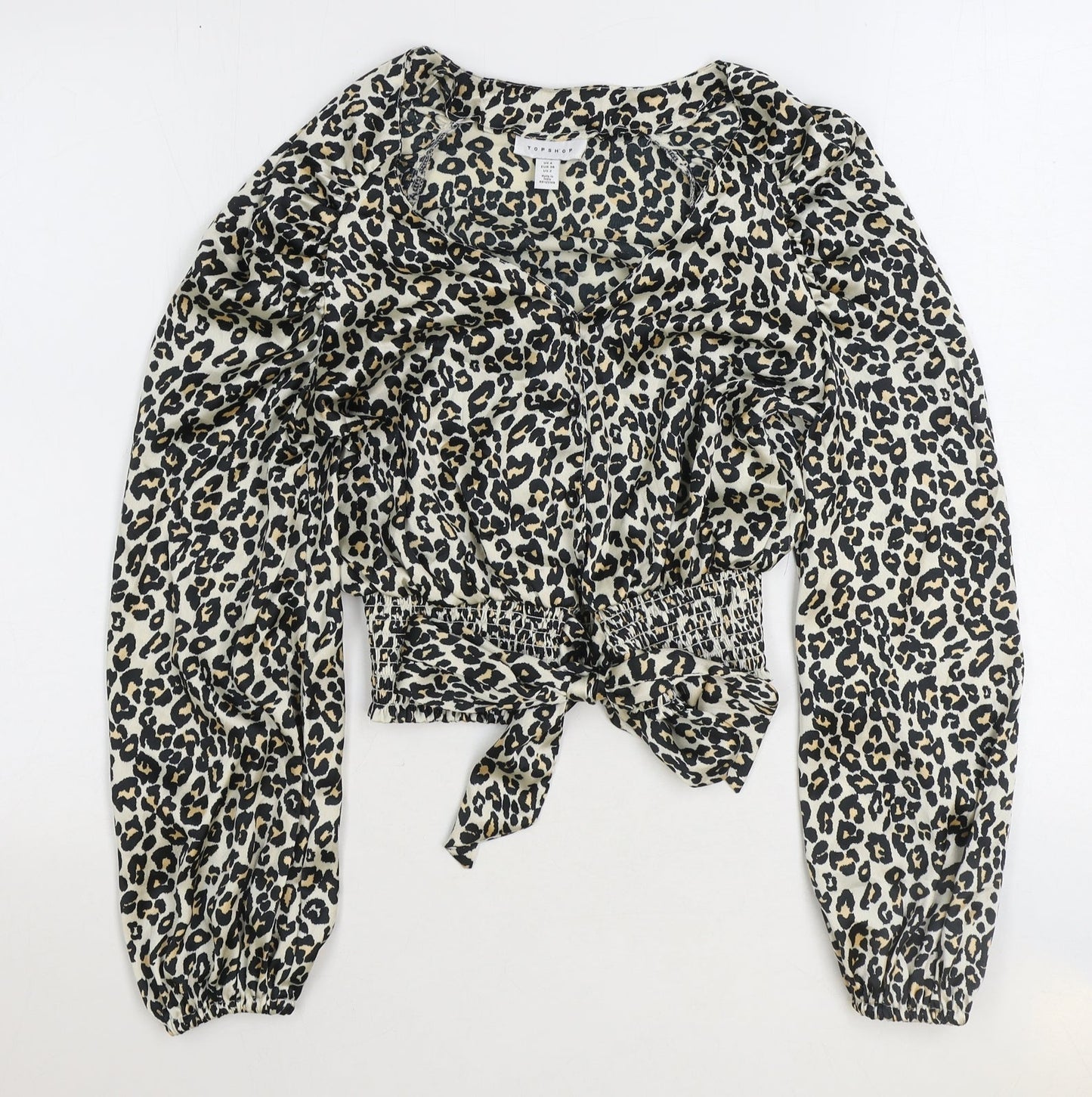 Womens UK Size 6 Topshop Brown Cropped Blouse