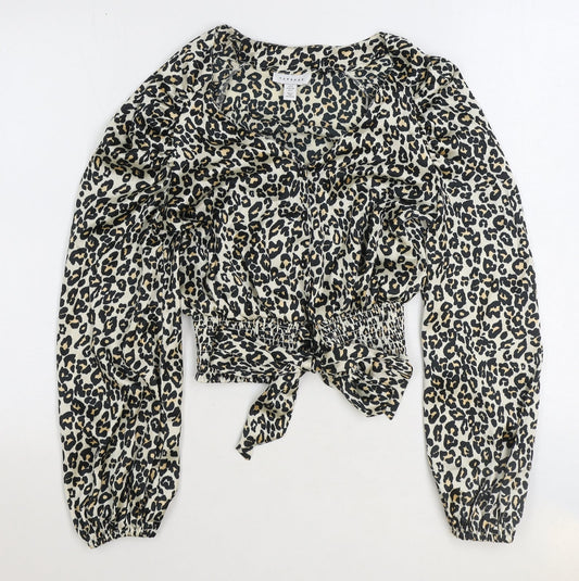 Womens UK Size 6 Topshop Brown Cropped Blouse
