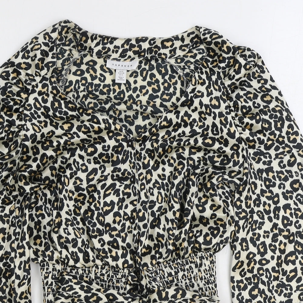 Womens UK Size 6 Topshop Brown Cropped Blouse