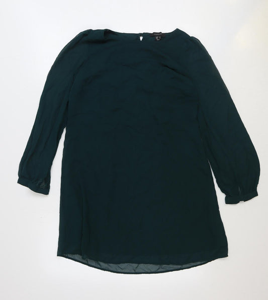 Atmosphere Womens Green Polyester A-Line Size 10 Boat Neck Button