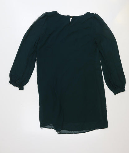 Atmosphere Womens Green Polyester A-Line Size 10 Boat Neck Button