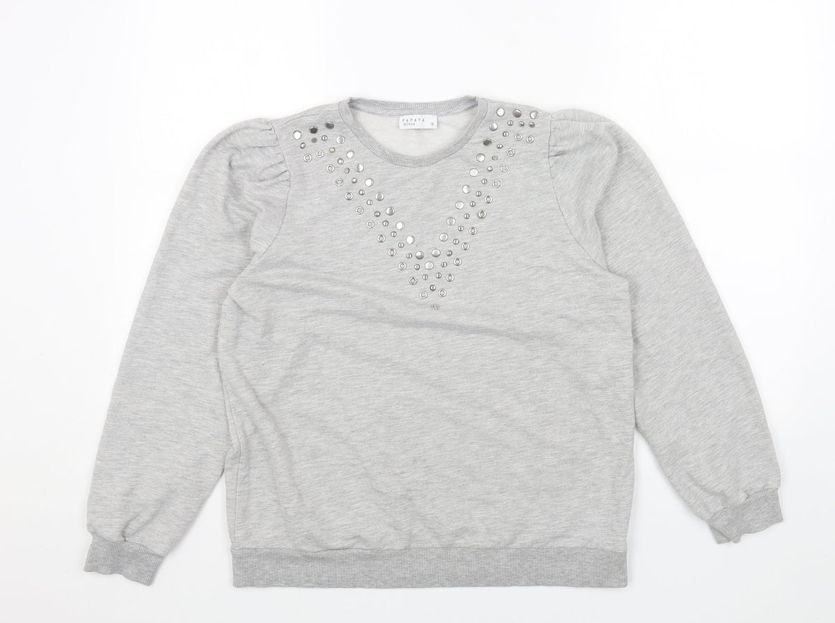 Papaya Womens Grey Cotton Pullover Sweatshirt Size 12 Pullover