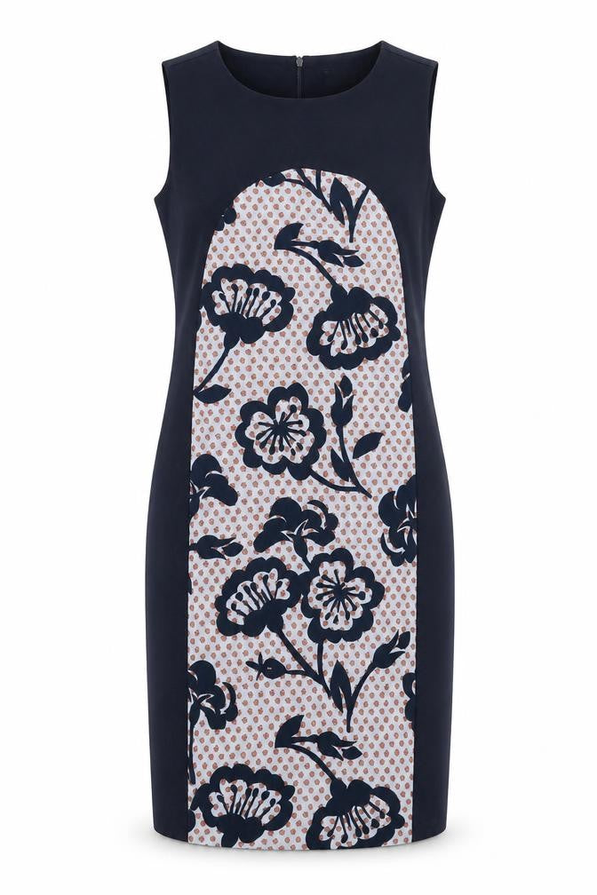 Marella Womens Blue Floral Polyester Pencil Dress Size 10 Boat Neck Zip