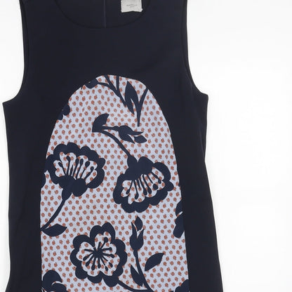 Marella Womens Blue Floral Polyester Pencil Dress Size 10 Boat Neck Zip