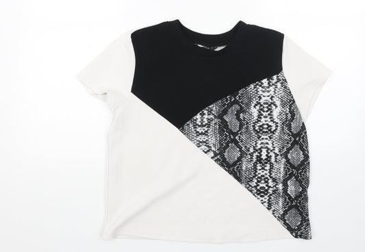 SheIn Womens White Animal Print Polyester Basic T-Shirt Size M Round Neck - Snake Print