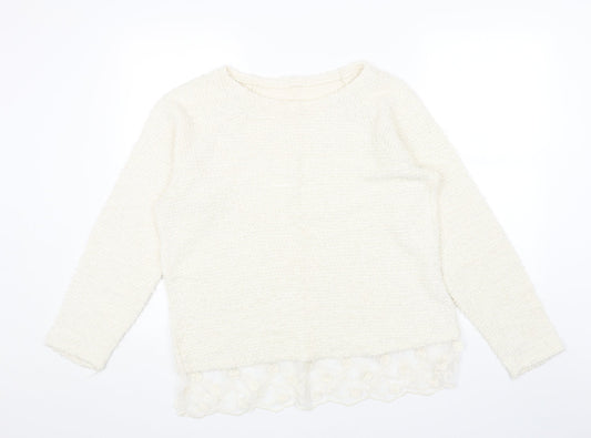 George Womens White Boat Neck Acrylic Pullover Jumper Size 16 - Lace Trim