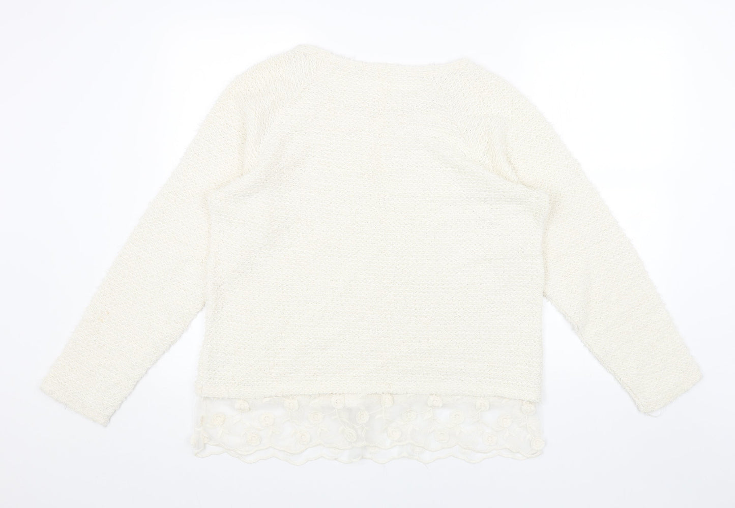 George Womens White Boat Neck Acrylic Pullover Jumper Size 16 - Lace Trim