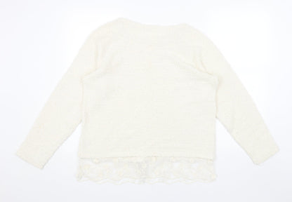 George Womens White Boat Neck Acrylic Pullover Jumper Size 16 - Lace Trim