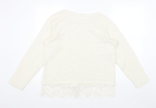 George Womens White Boat Neck Acrylic Pullover Jumper Size 16 - Lace Trim