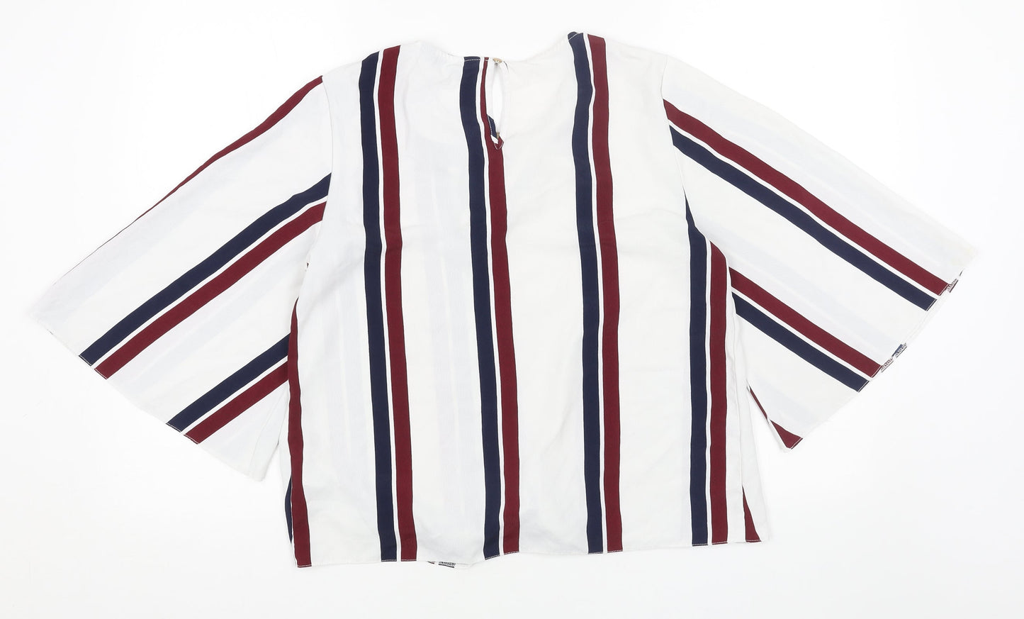 F&F Womens White Striped Polyester Basic Blouse Size 12 V-Neck - Tie Front