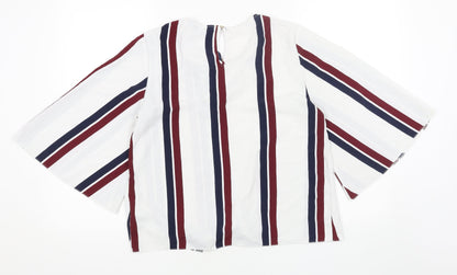 F&F Womens White Striped Polyester Basic Blouse Size 12 V-Neck - Tie Front