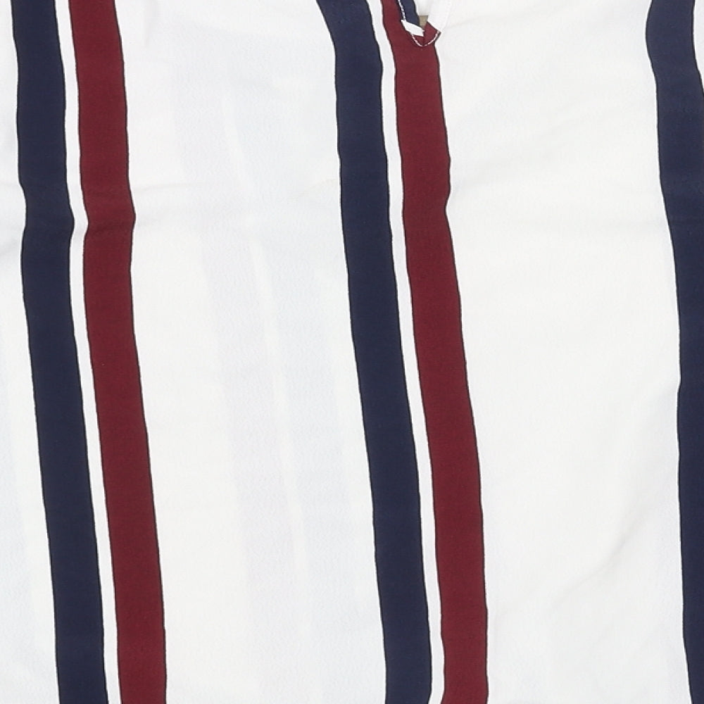 F&F Womens White Striped Polyester Basic Blouse Size 12 V-Neck - Tie Front