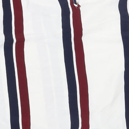 F&F Womens White Striped Polyester Basic Blouse Size 12 V-Neck - Tie Front