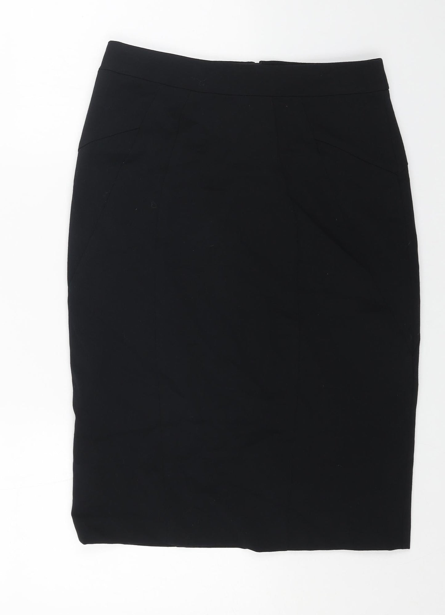 Marks and Spencer Womens Black Polyester Straight & Pencil Skirt Size 8 Zip