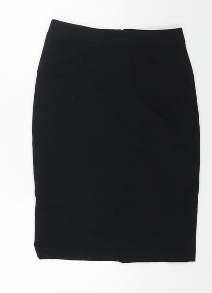 Marks and Spencer Womens Black Polyester Straight & Pencil Skirt Size 8 Zip