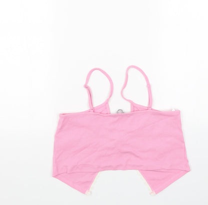 NEON&NYLON Womens Pink Cotton Cropped Tank Size XL V-Neck - Lace Trim