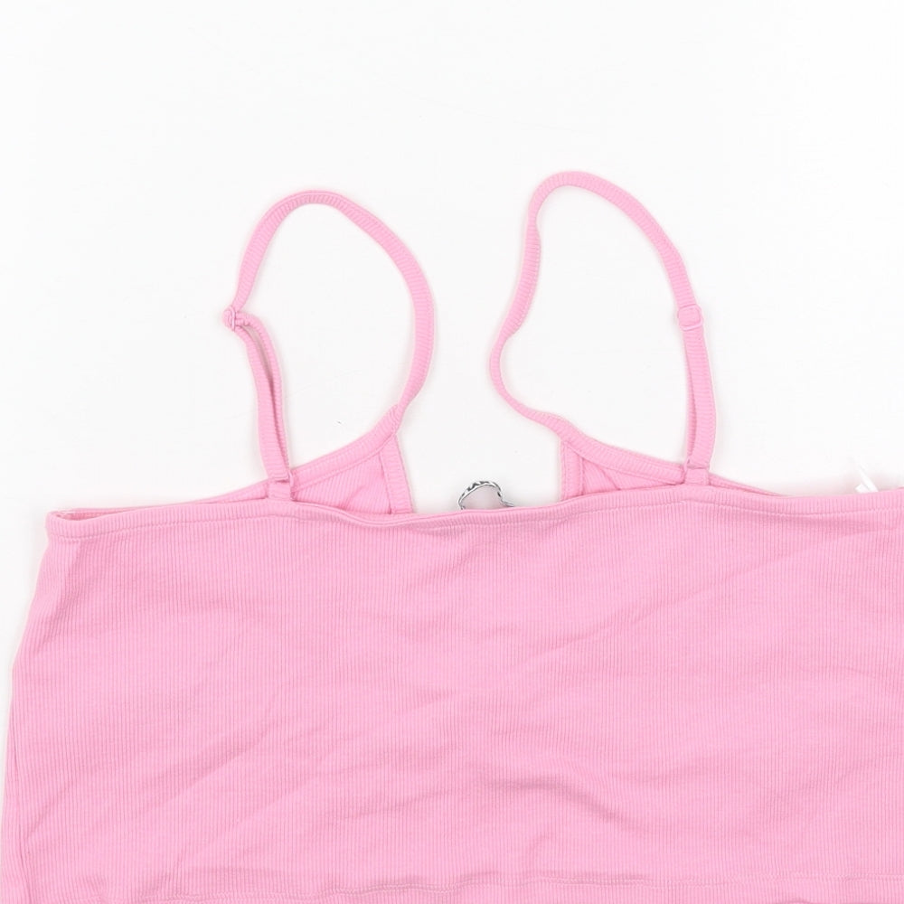 NEON&NYLON Womens Pink Cotton Cropped Tank Size XL V-Neck - Lace Trim