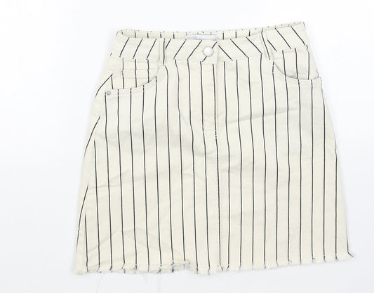 NEXT Womens Beige Striped Cotton Straight & Pencil Skirt Size 8 Zip