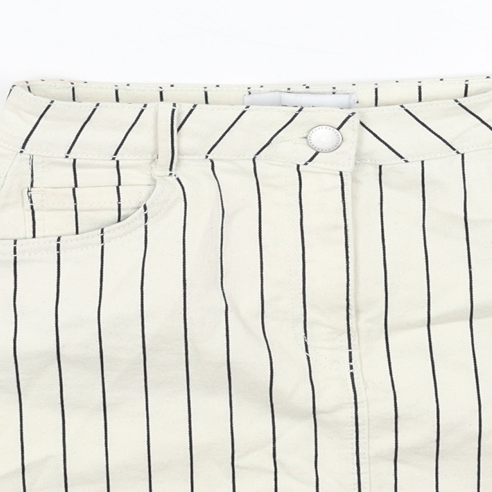 NEXT Womens Beige Striped Cotton Straight & Pencil Skirt Size 8 Zip