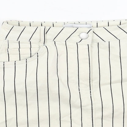 NEXT Womens Beige Striped Cotton Straight & Pencil Skirt Size 8 Zip