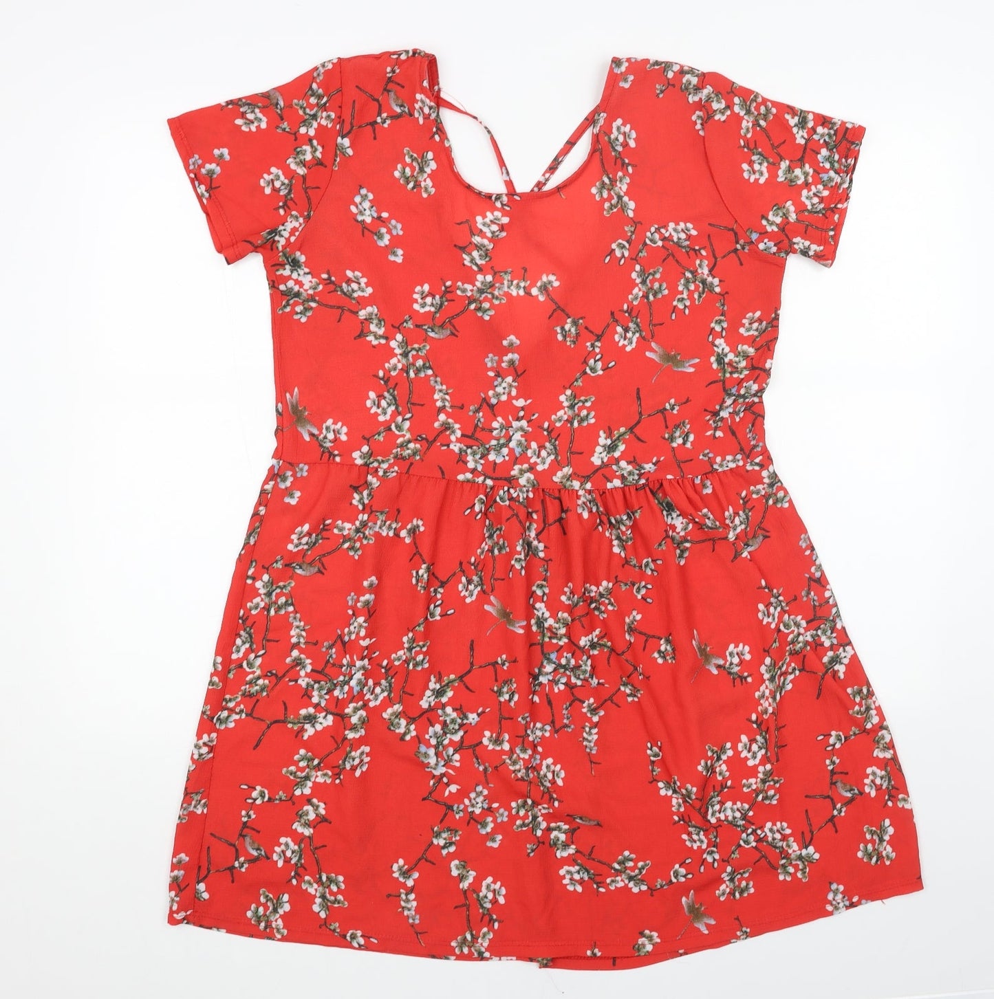 Boohoo Womens Red Floral Polyester Fit & Flare Size 14 Scoop Neck Pullover